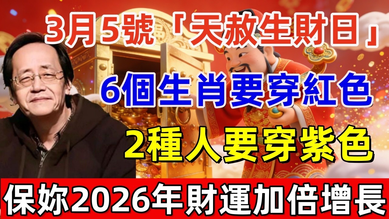 3月5號，正月十七，「天赦生財日」，6個生肖要穿紅色，2種人要穿紫色，菩薩保妳2026年財運加倍增長！#佛缘#风水  #佛教 #命理 #横财 #易经 #佛法 #佛陀 #佛學#运势 #因果#偏财