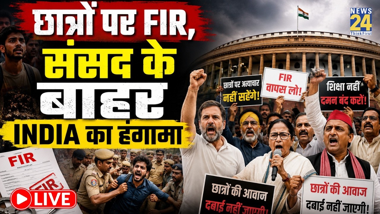 LIVE: छात्रों पर FIR, संसद के बाहर INDIA का हंगामा | CJP Protest | PM Modi | Rahul Gandhi | News 24