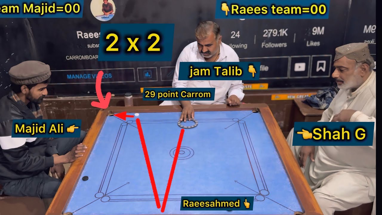 2 x 2 ￼Majid Ali Shah g￼ ￼teams ￼Vs ￼teams ￼Raees Ahmed jam Talib ￼29 point Carrom ￼challenge match