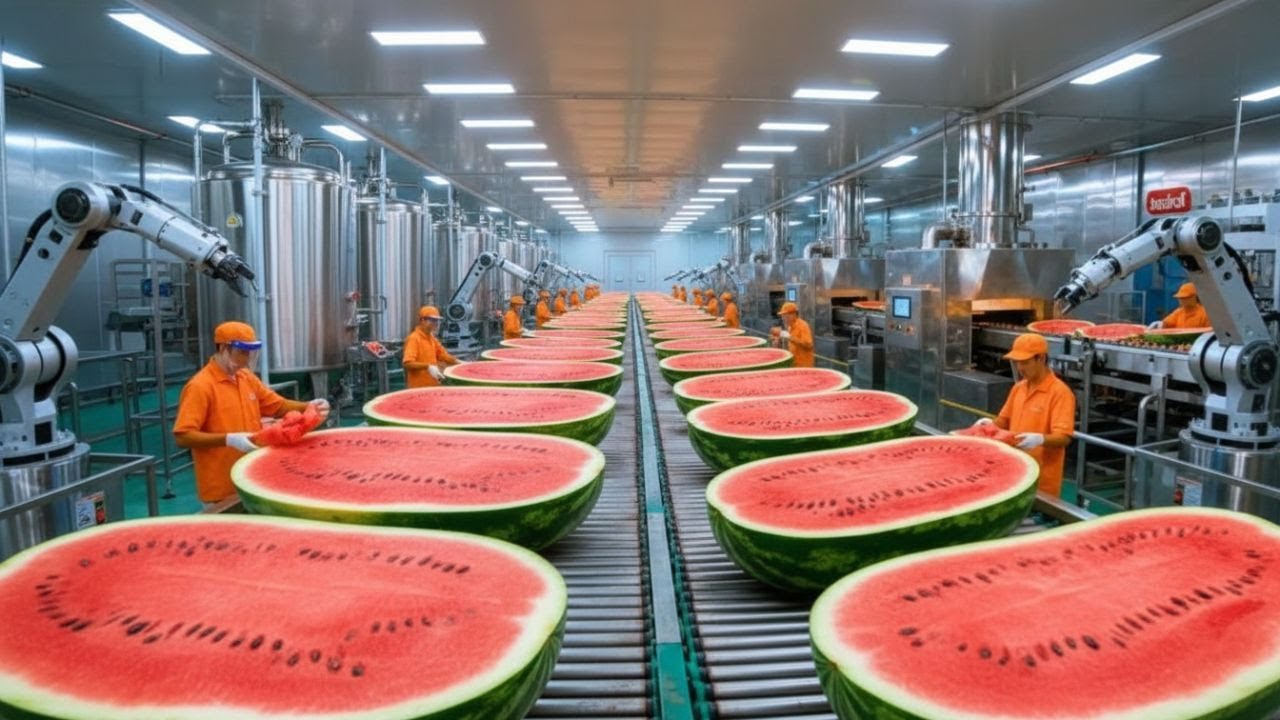 Inside a Modern Watermelon Factory: From Fresh Watermelon to Tasty Desserts (The Full Process)