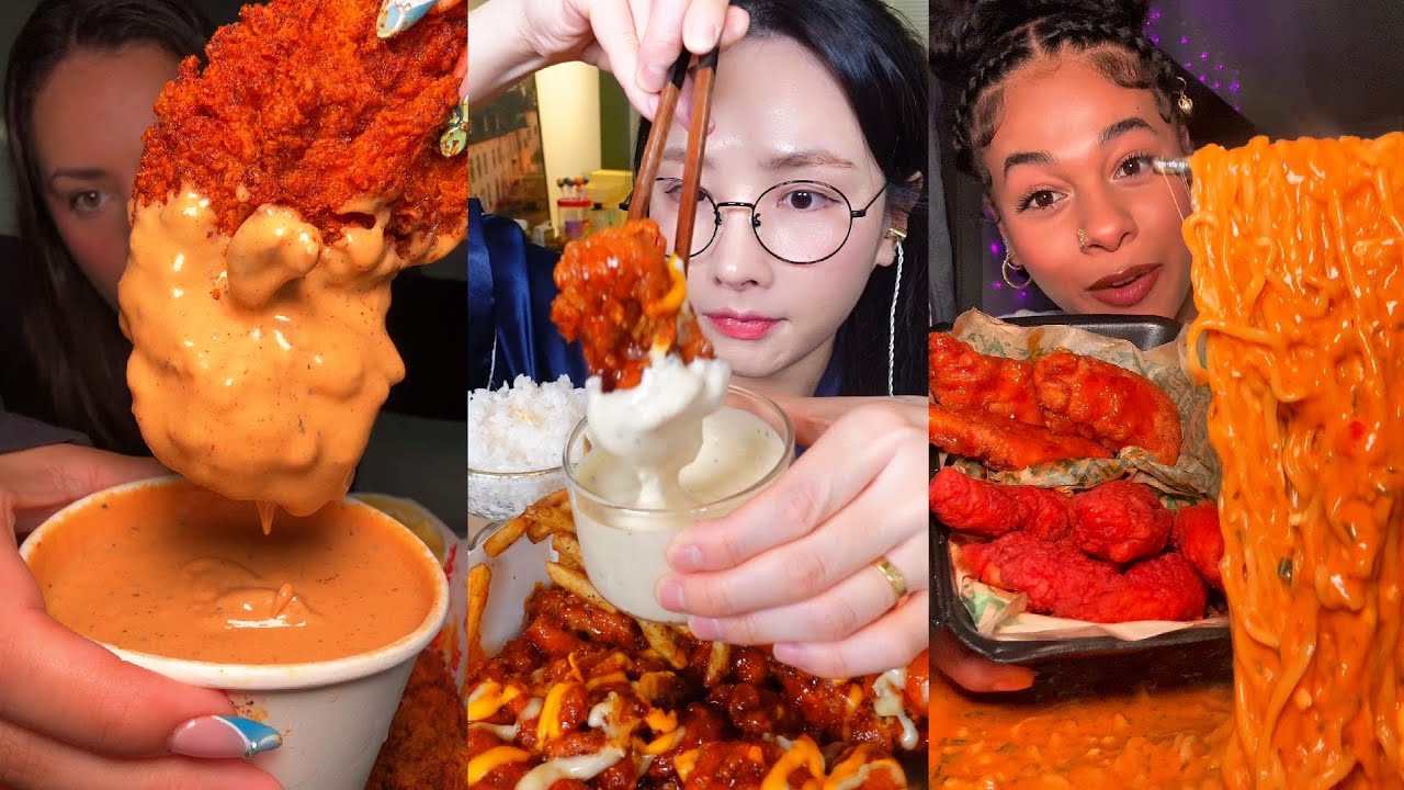 TIKTOK Mukbang Compilation | Red Chikz, KFC, Wingstop, Buldak, Cane's, Chick-Fil-A & More!