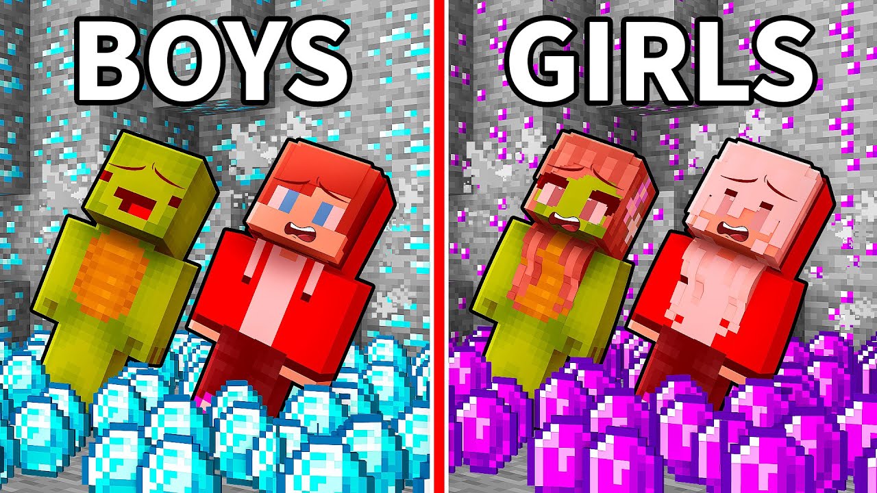 JJ and Mikey: BOYS vs GIRLS DON'T TOUCH COLOR BATTLE in Minecraft - Maizen