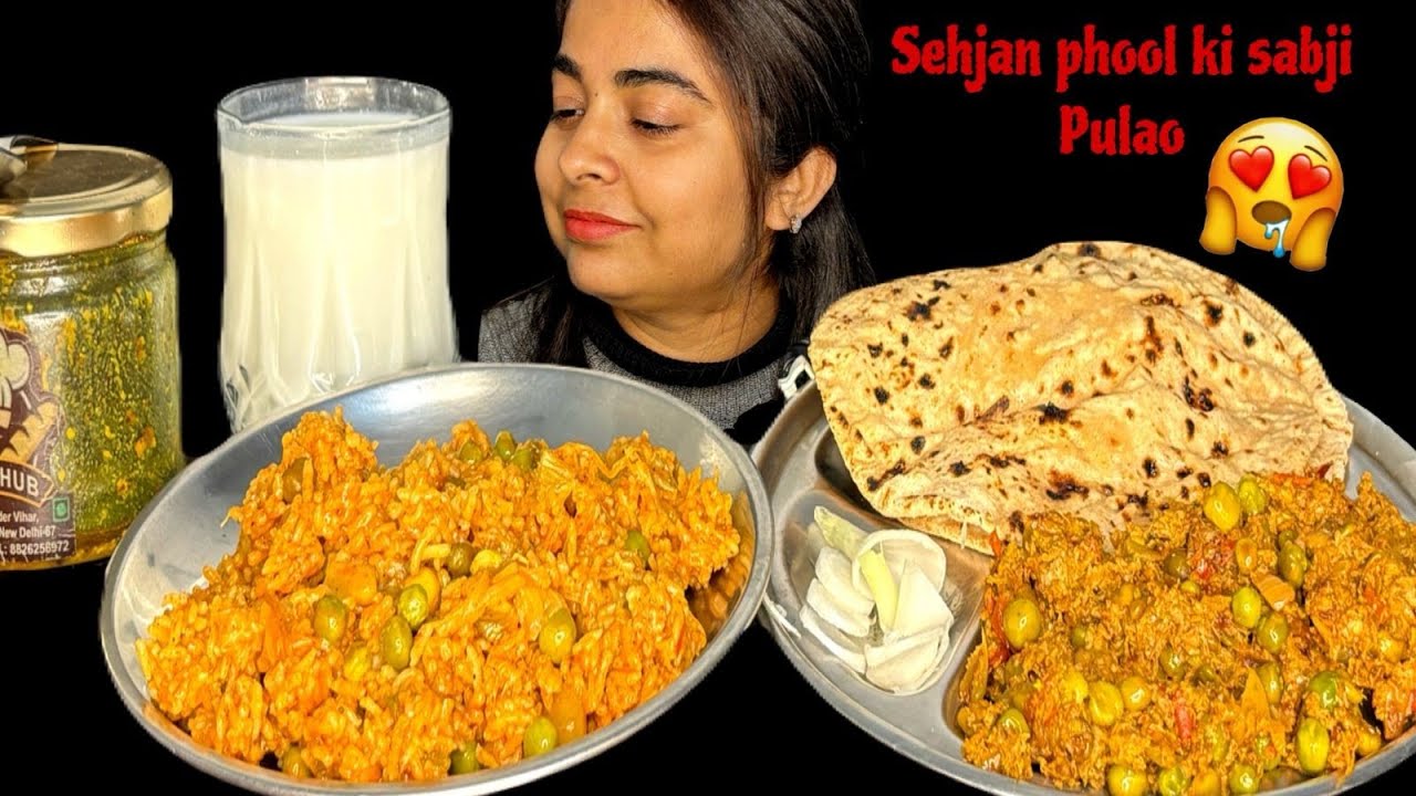 Village Style Eating Challenge 🌿 | Sehjan Phool Ki Sabji, Pulao, Chapati & Lassi