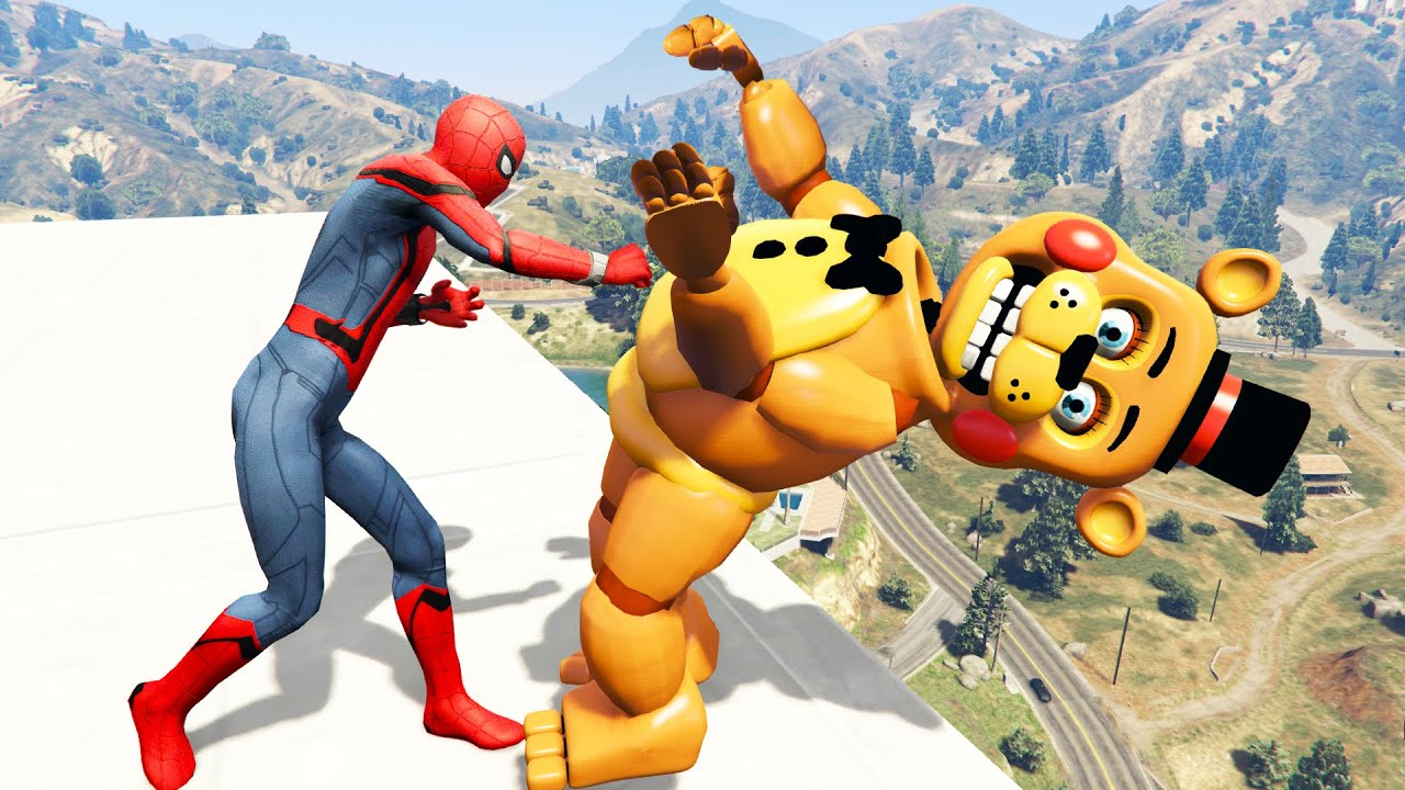 GTA 5 Red Spiderman VS Toy Freddy (Euphoria physics) Unstable Ragdolls episode 3