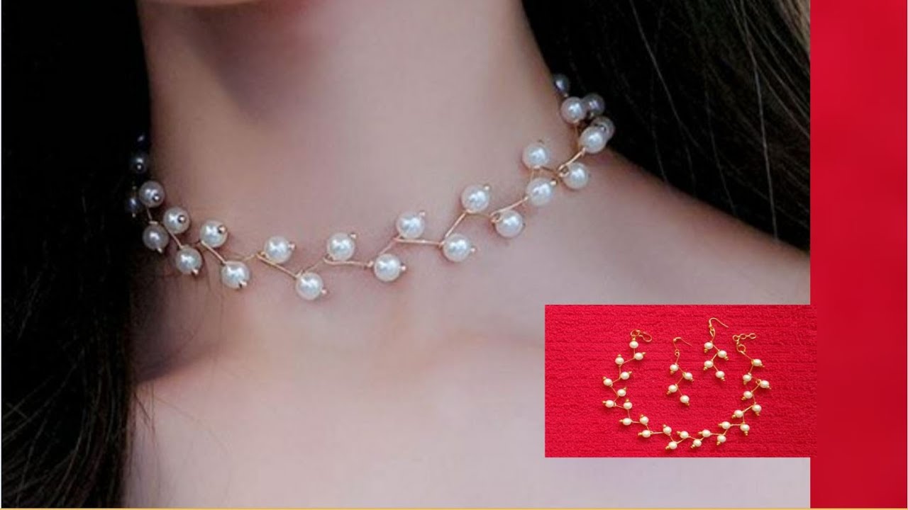 How to make simple pearl necklace at home/jewellery DIY/pearl earrings/handmade necklace