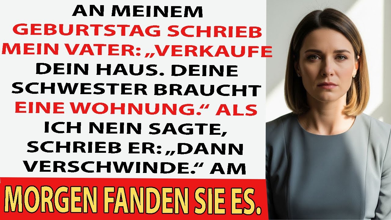 An meinem Geburtstag schrieb mein Vater: „Verkauf dein Haus“ – er meinte, meine Schwester bra