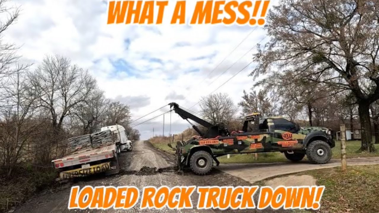 Very Hard pull!! Loaded Rock Truck Recovery! Had to Recover the F550 Wrecker also on a Closed Road! 