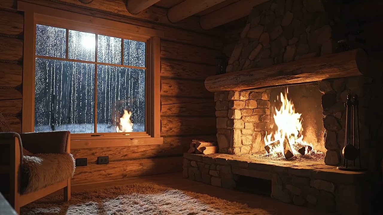 10 Hours Cozy Fireplace & Rain | Deep Sleep, Relax, Study | No Music