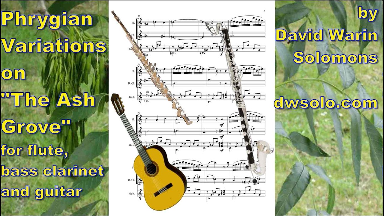 Phrygian Variations on The Ash Grove (Llwyn Onn) for flute, bass clarinet and guitar