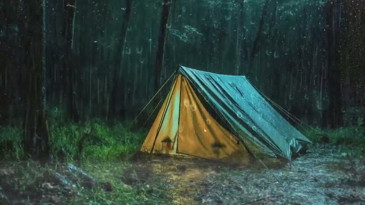 Wonderful Deep Sleep on Rainy Night | Heavy Pouring Rain on Tent In Rainforest | White Noise ASMR