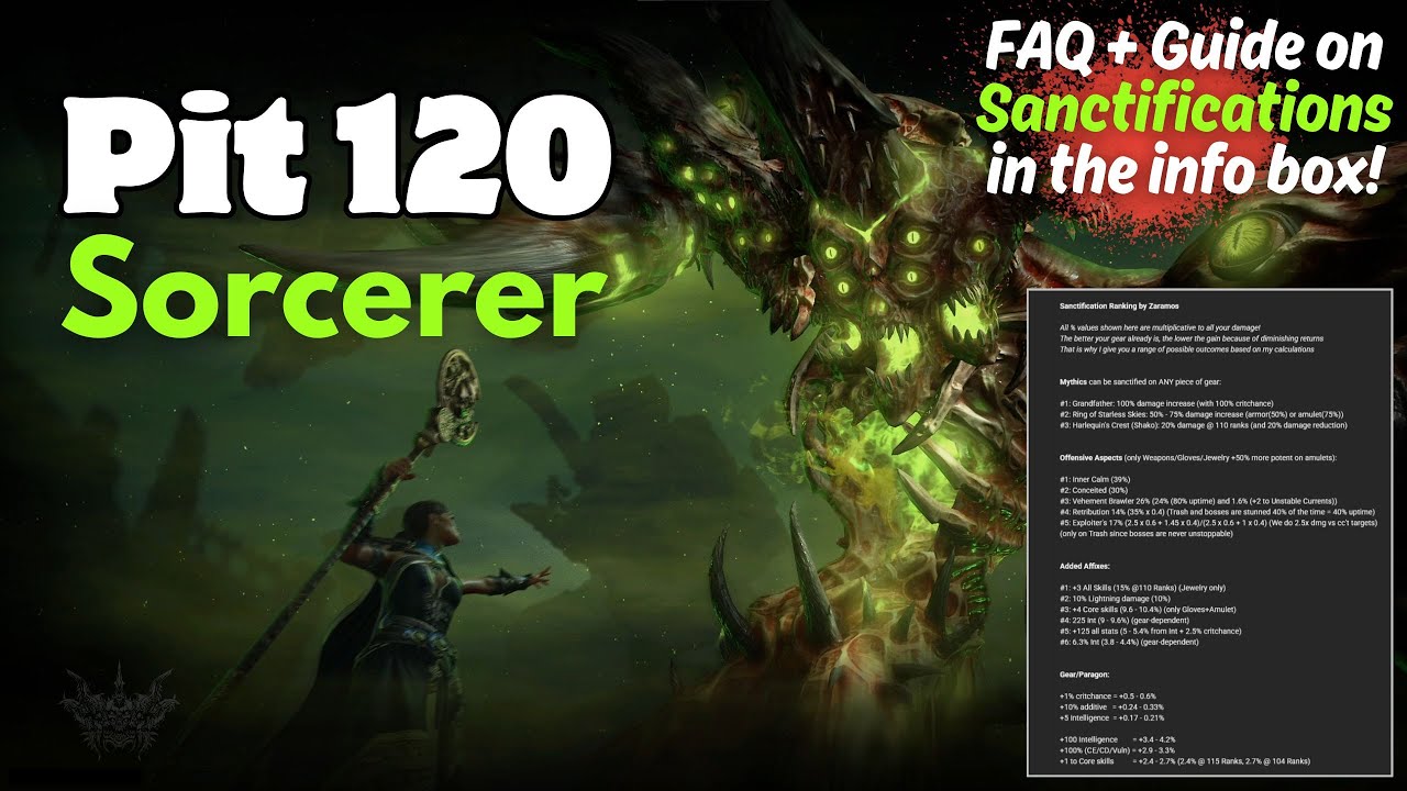 Best Sorcerer Build: Crackling Energy T120 Pit in 13:43 (Sanctification Guide in the infobox)