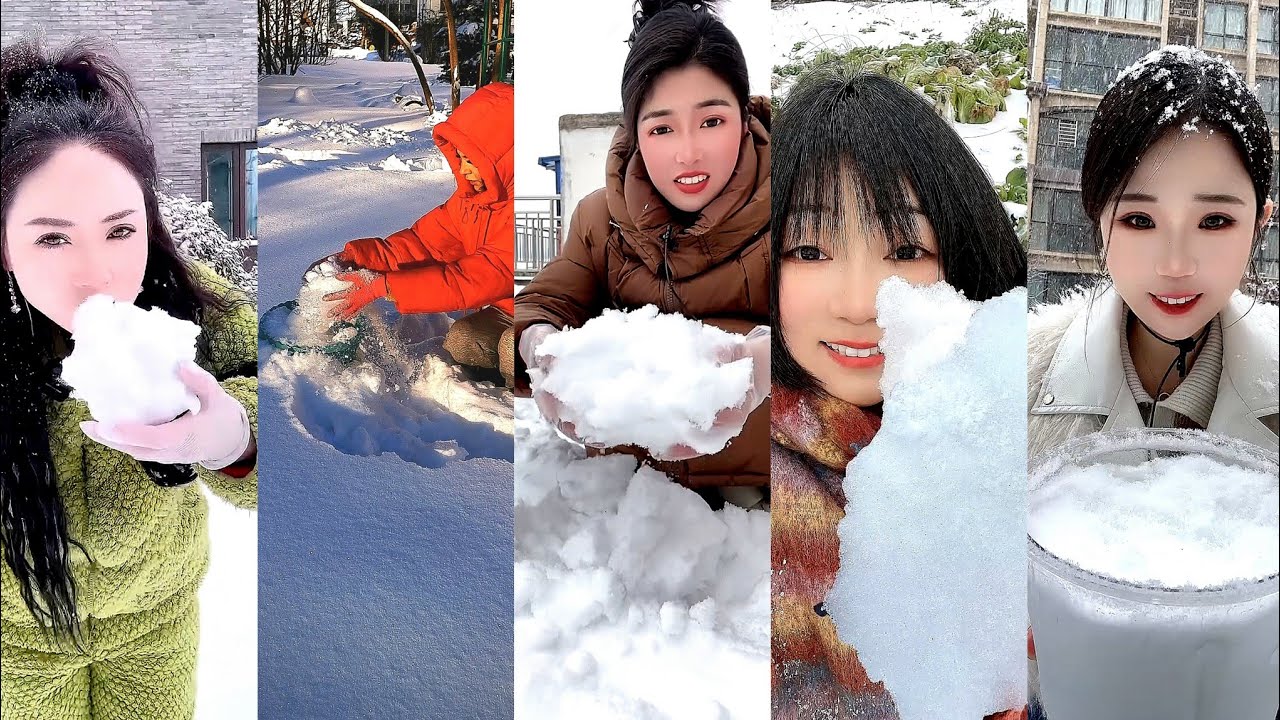 REAL SNOW EATING / WHITE ICE / SNOW ICE. ICE EATING