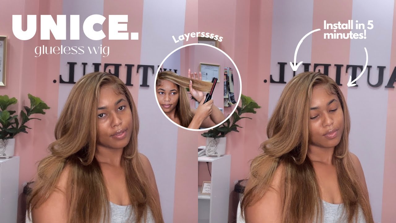 Honey Blonde Glueless Wig Install In 5- Minutes | ft. Unice Hair