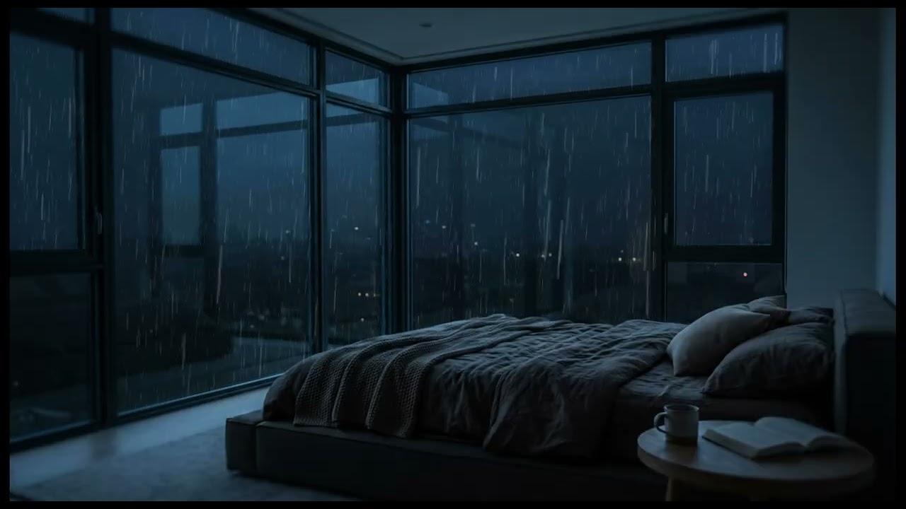 Heavy Rain at Night 🌧️ Dark Room Ambience for Sleeping (8 hours)