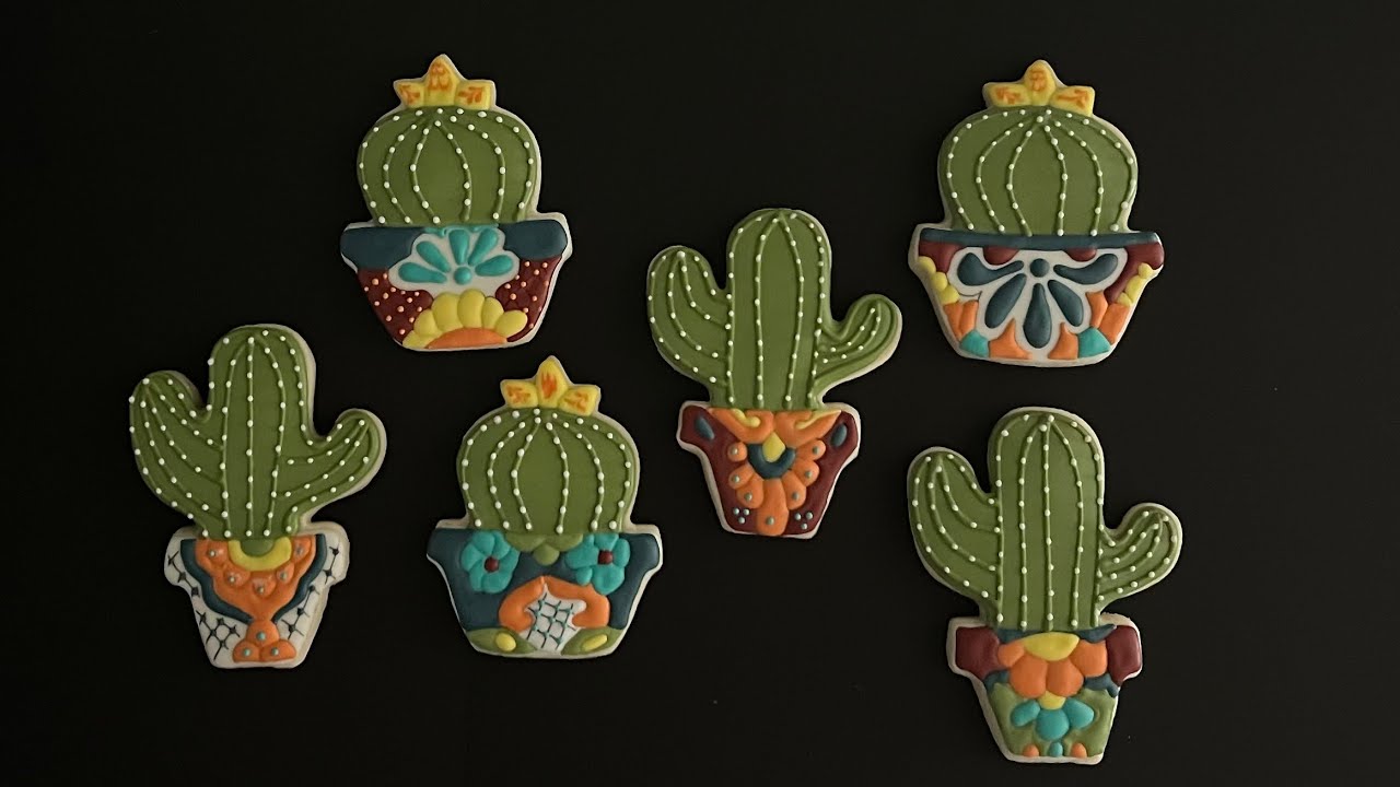 Succulents and Cactus in Talavera Pottery Royal Icing Decorated Cookies