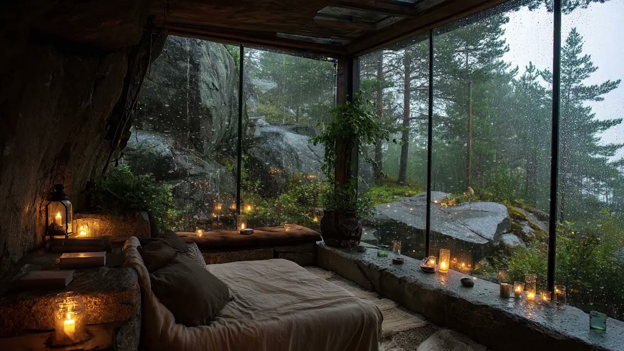 Midnight Rainstorm & Rolling Thunder 🌧️ Dark Cozy Room Ambience for Deep Sleep 3 Hours