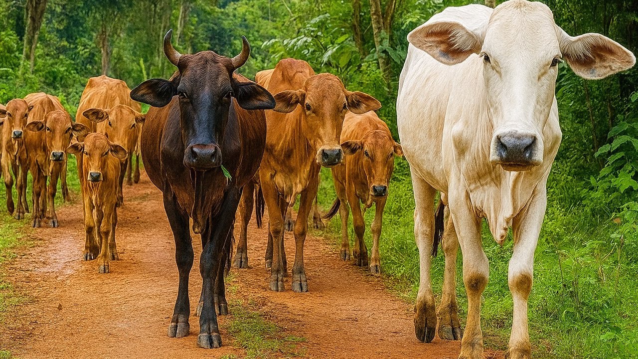 Cattle activity crowding the road, Cow sound Moo, A herder of cute cows that are healthy and fat.