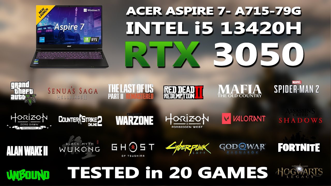 ACER ASPIRE 7- RTX 3050 + INTEL  i5 13420H Gaming Benchmark Test | Tested in 20 Games |