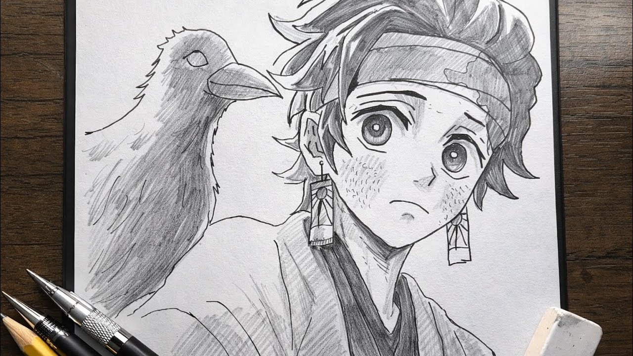 Easy anime drawings | how to draw Tanjiro - [Demon Slayer] | drawing step by step for beginners