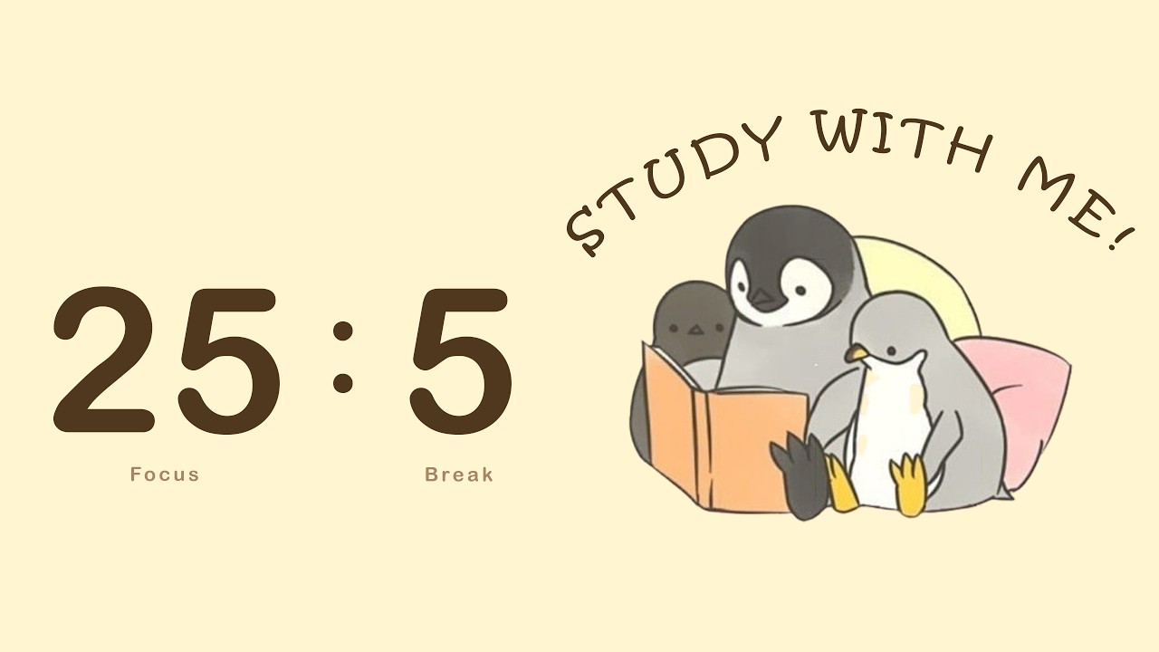 Study With Me 🐧 | Pomodoro Timer 25/5 · 2H | Lo-fi Background Music