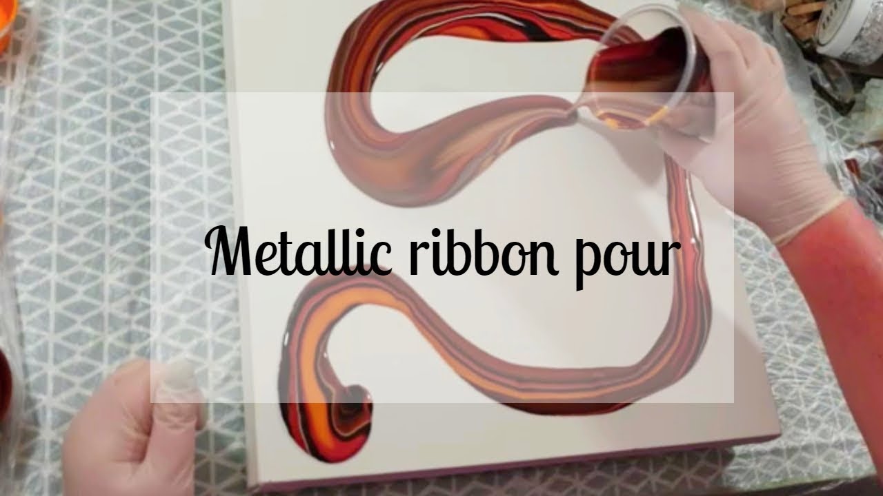 162 - Acrylic Ribbon Pour - brown, gold and copper metallics