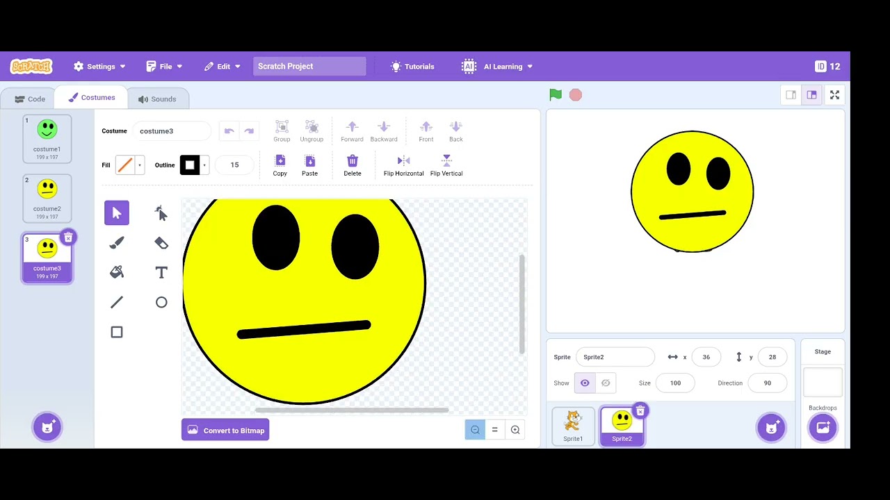 Creating a smiley,normal and sad face 