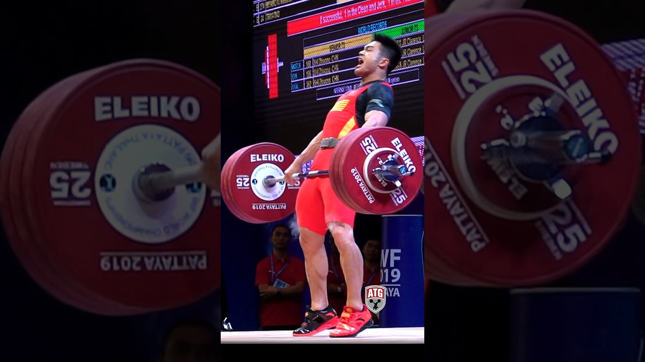 Shi Zhi Yong (73kg 🇨🇳) 190kg / 419lbs Power Clean & Squat Jerk Slow Motion! #weightlifting