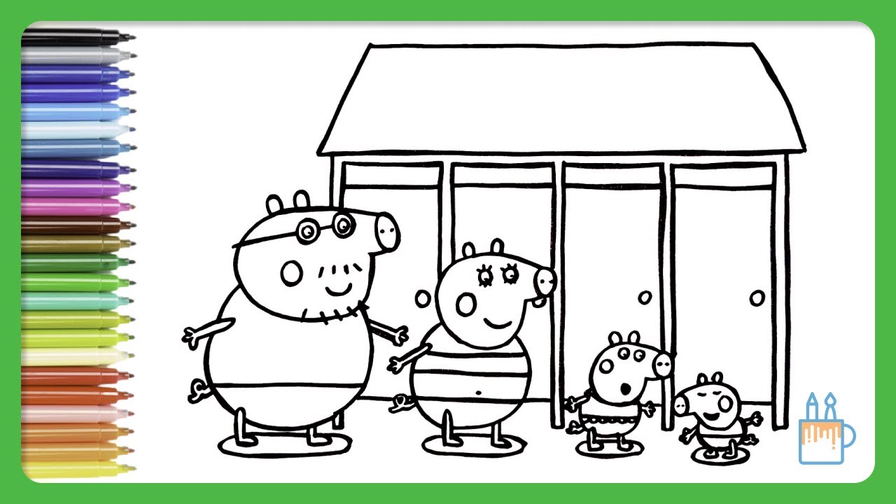 Vamos desenhar e colorir a Peppa Pig e sua família indo à piscina
