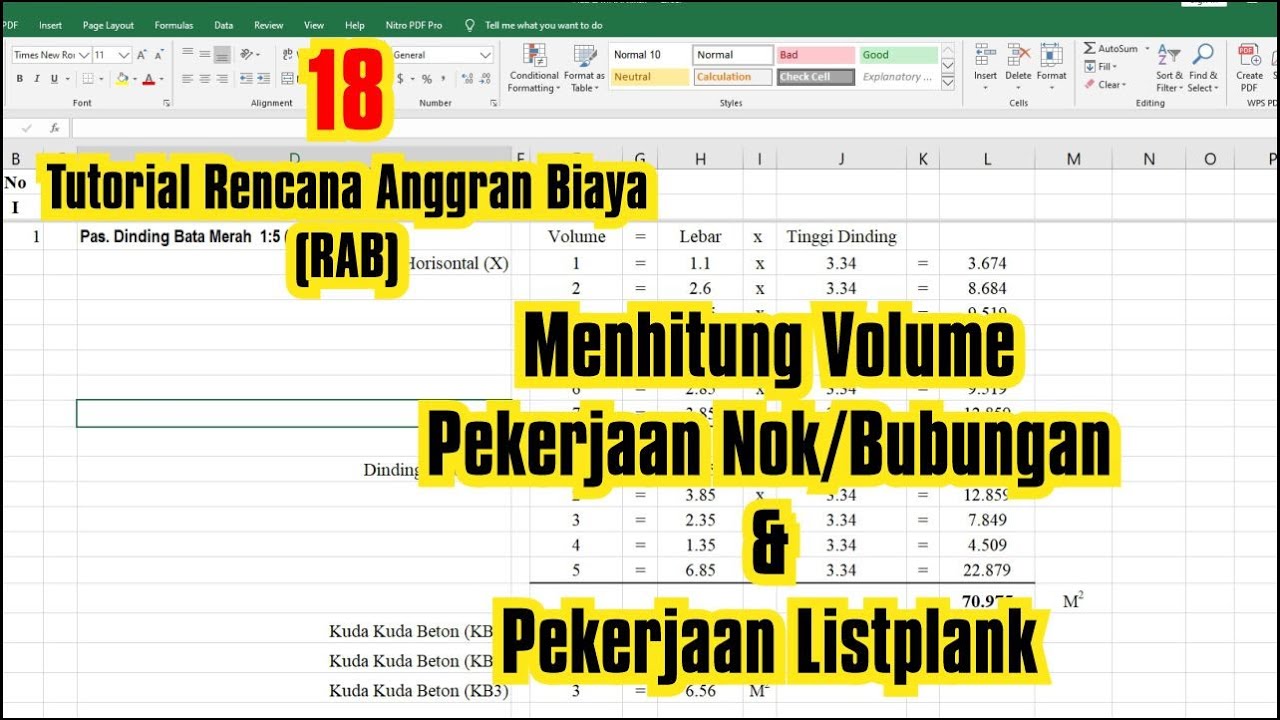 Part 18 Tutorial RAB Cara Hitung Volume Nok dan Listplank