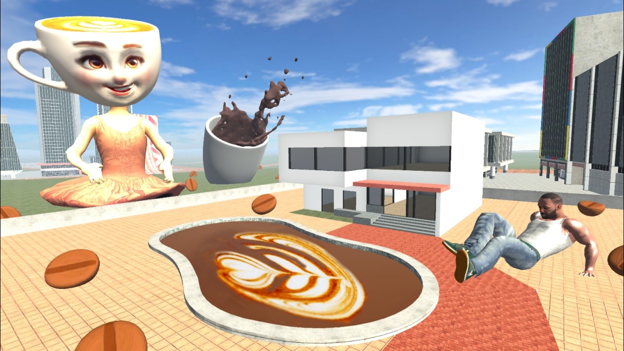 Franklin House in Coffee Tsunami with Ballerina Cappuccina in Indian Bike Driving 3D