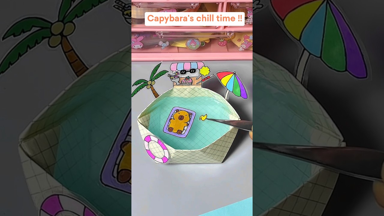 Capybara Paper swimming pool!! #capybara  #papercraft  #cutecraft