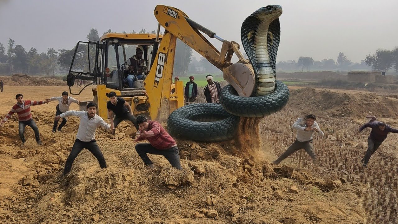 जब जेसीबी के सामने ही आ गया विशालकाय कोबरा 😱 फिर कैसे इसे काबू में किया गया।