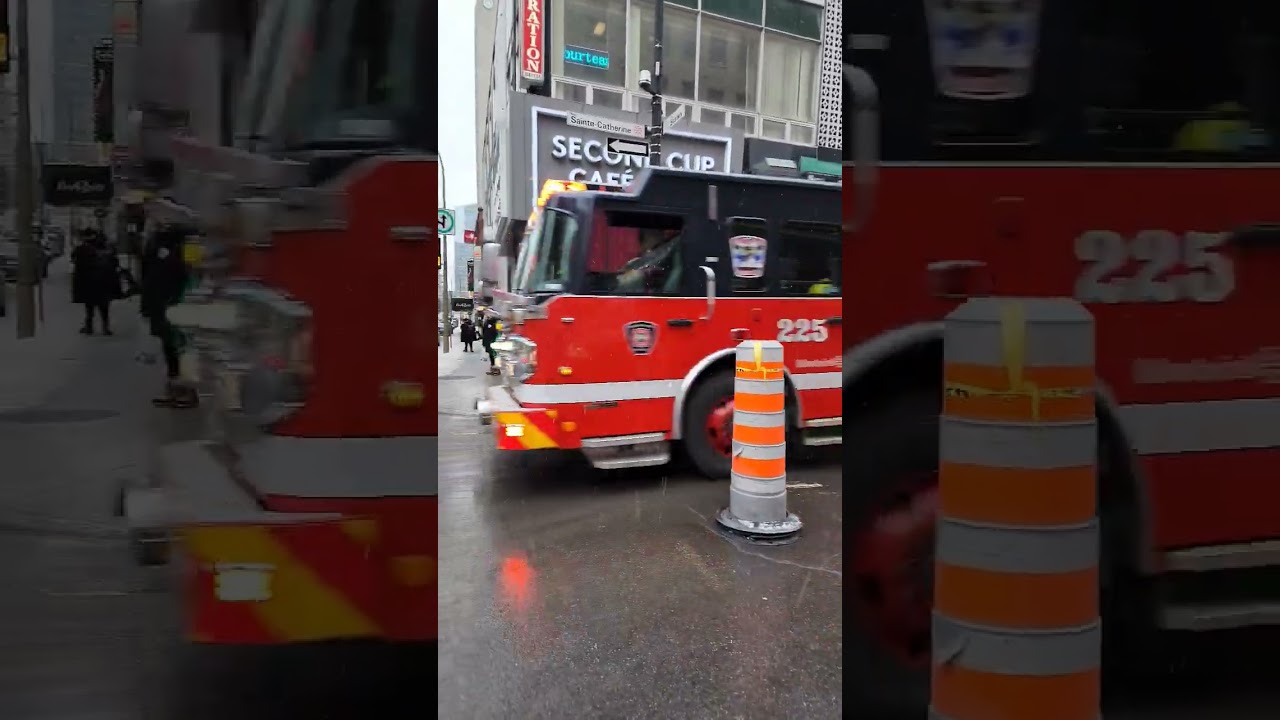 Montreal Fire Department pumper truck engine 225 responding