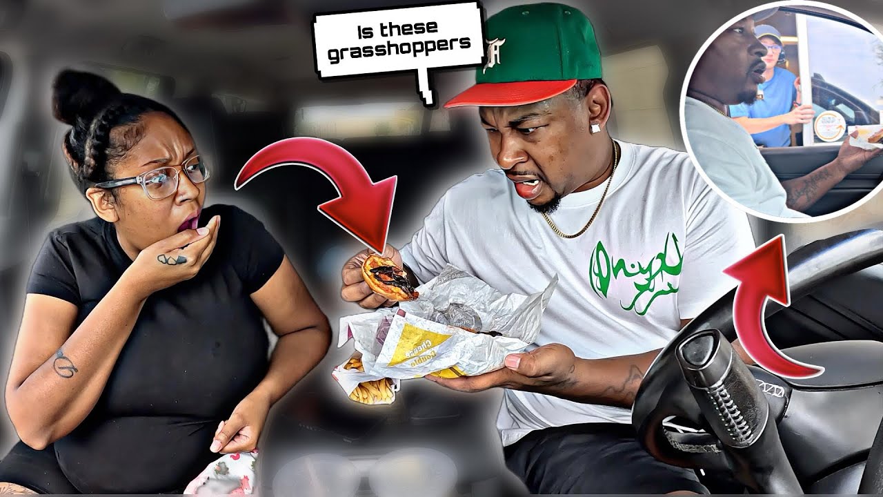 PUTTING GRASSHOPPERS ON MY HUSBAND BURGER! *INSANE REACTION*