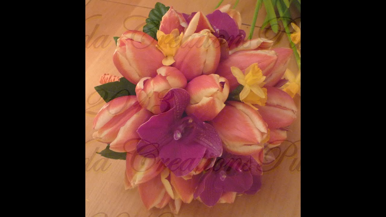 DIY Ramo de novia con tulipanes y orquideas con técnica de enlambrado