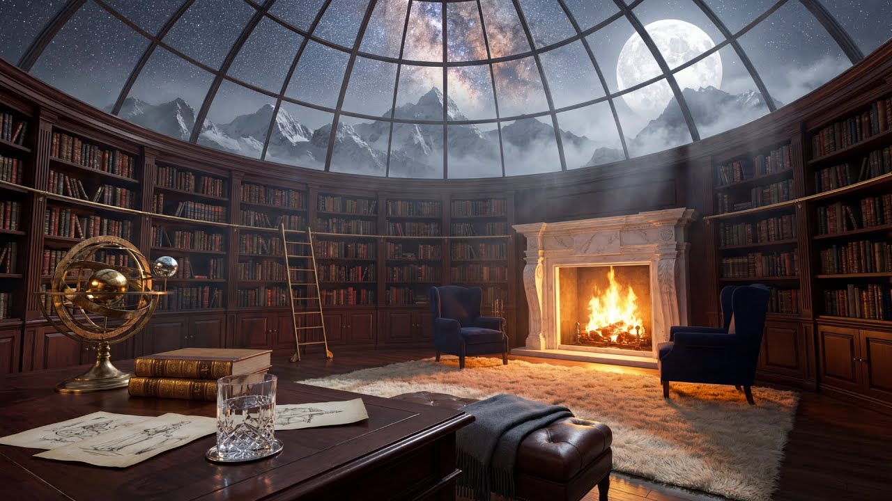 RARE Midnight Library 🌌 Relaxing Piano & Stargazing Ambience | 1 Hour Deep Focus ✨ [4K]
