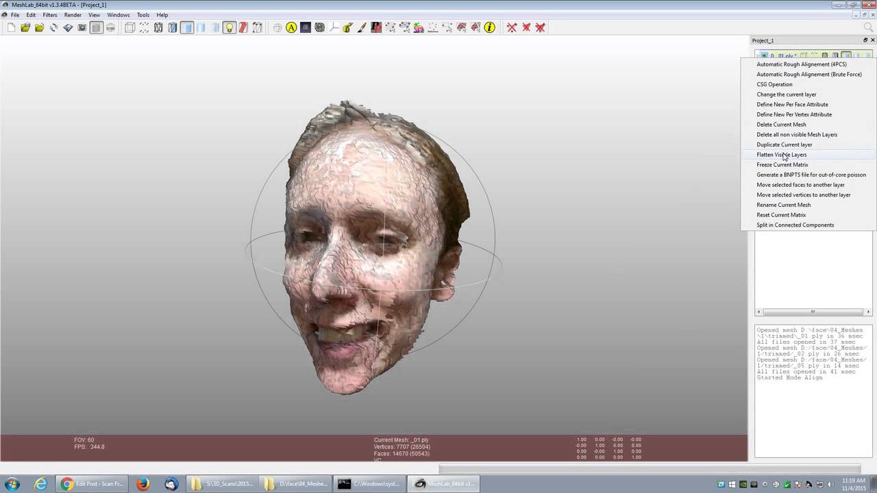 Merge 3D Scan of Face in MeshLab