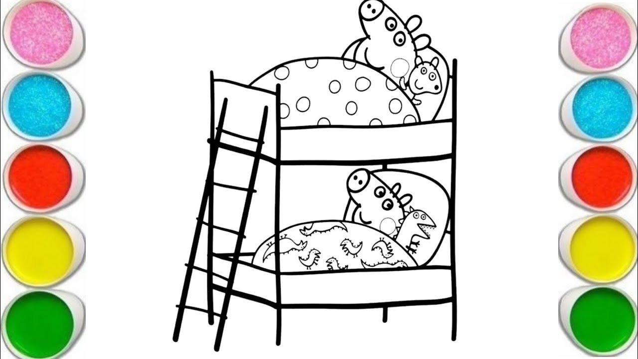 Drawing And Coloring Peppa Pig And George Pig In Their Bunk Bed 🛏️🛏️ 🌈🌈 🐖🐷 Drawings For Kids