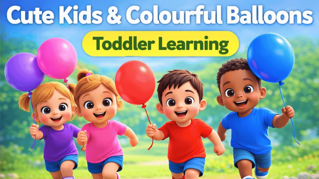 Learn Colours in English 🌈 Cute Kids & Colourful Balloons | Toddler Learning