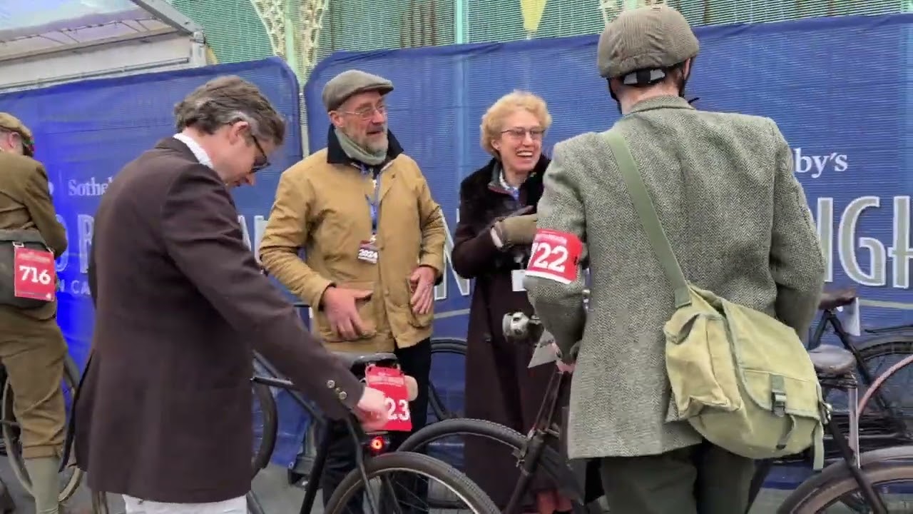 Cyclists on the London Brighton Veteran Car Run 2024