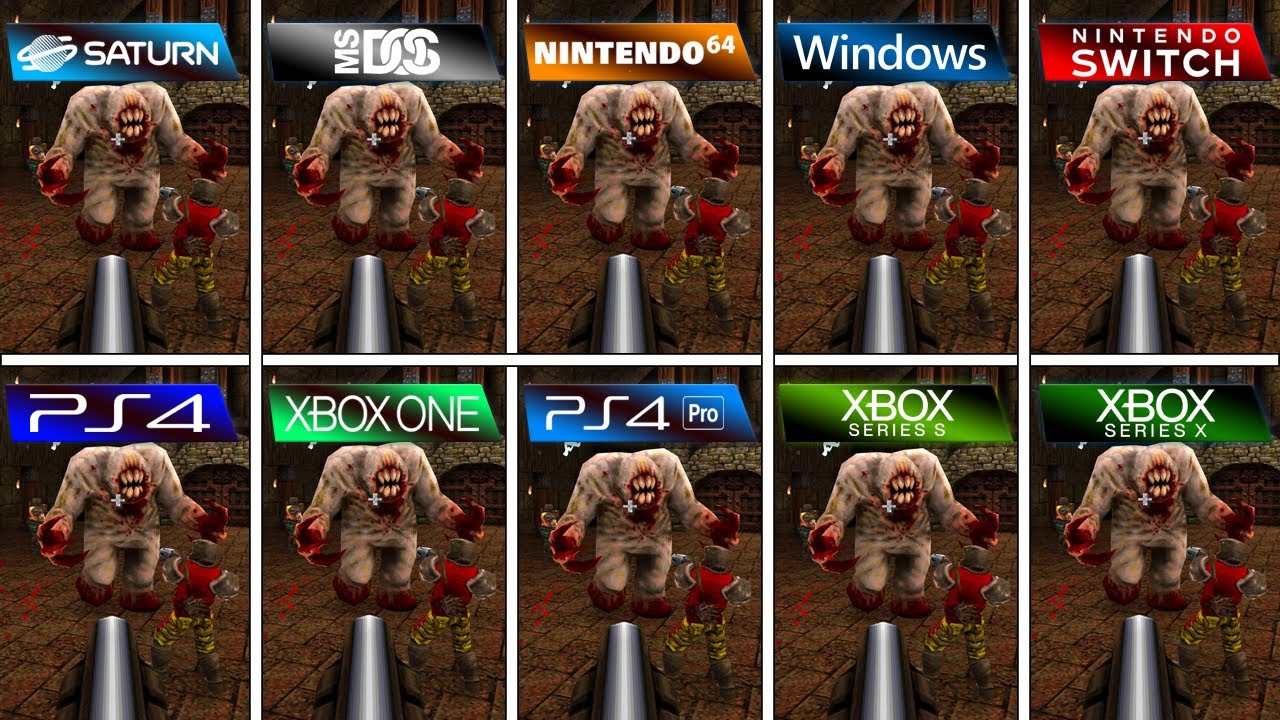 Quake (1996) Saturn vs DOS vs N64 vs PC vs Switch vs PS4 vs XBOX ONE vs PS4 PRO vs XBOX SS vs XBX SX