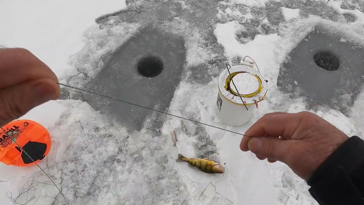 Relaxing day ice fishing in Connecticut