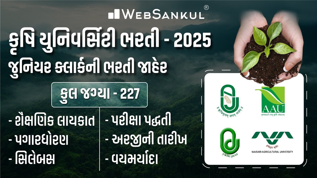 Agriculture University Bharti 2025 | Junior Clerk Class 3 | Gujarat Krushi University Bharti 2025