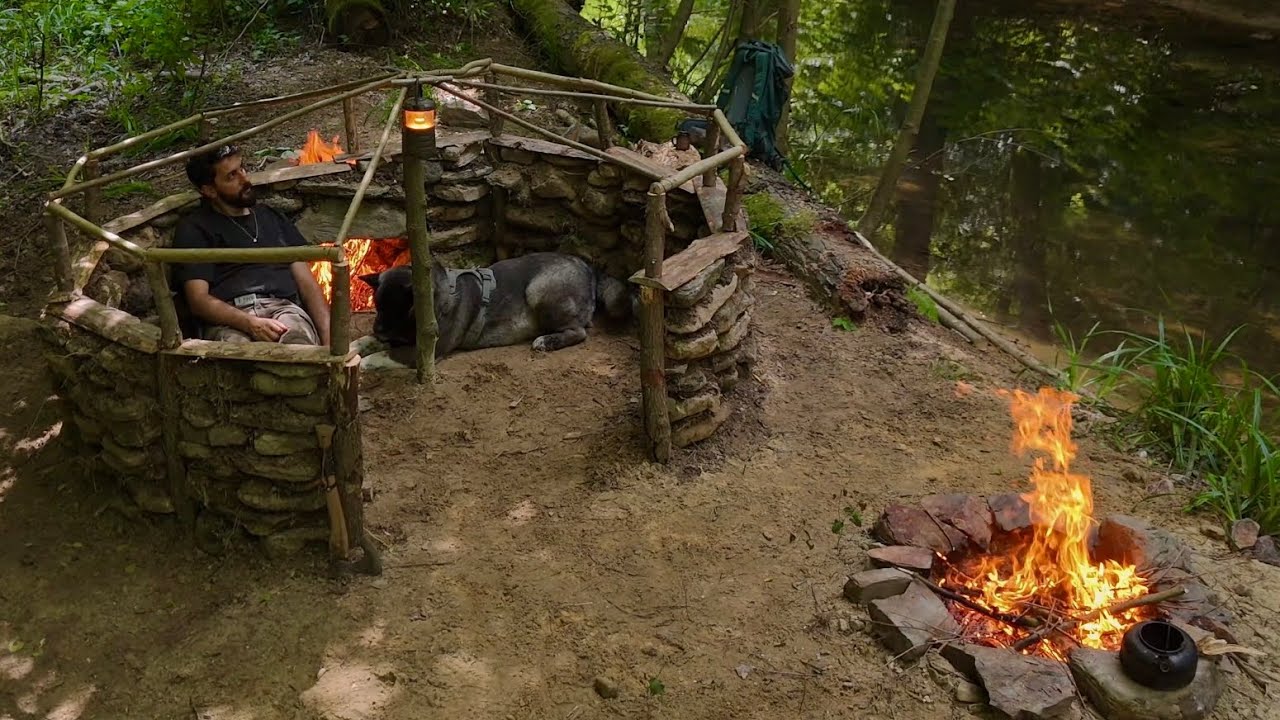 3 ДНЯ выживание в одиночку; Примитивная рыбалка. Кемпинг Bushcraft Shelter. БОЛЬШОЙ кабан