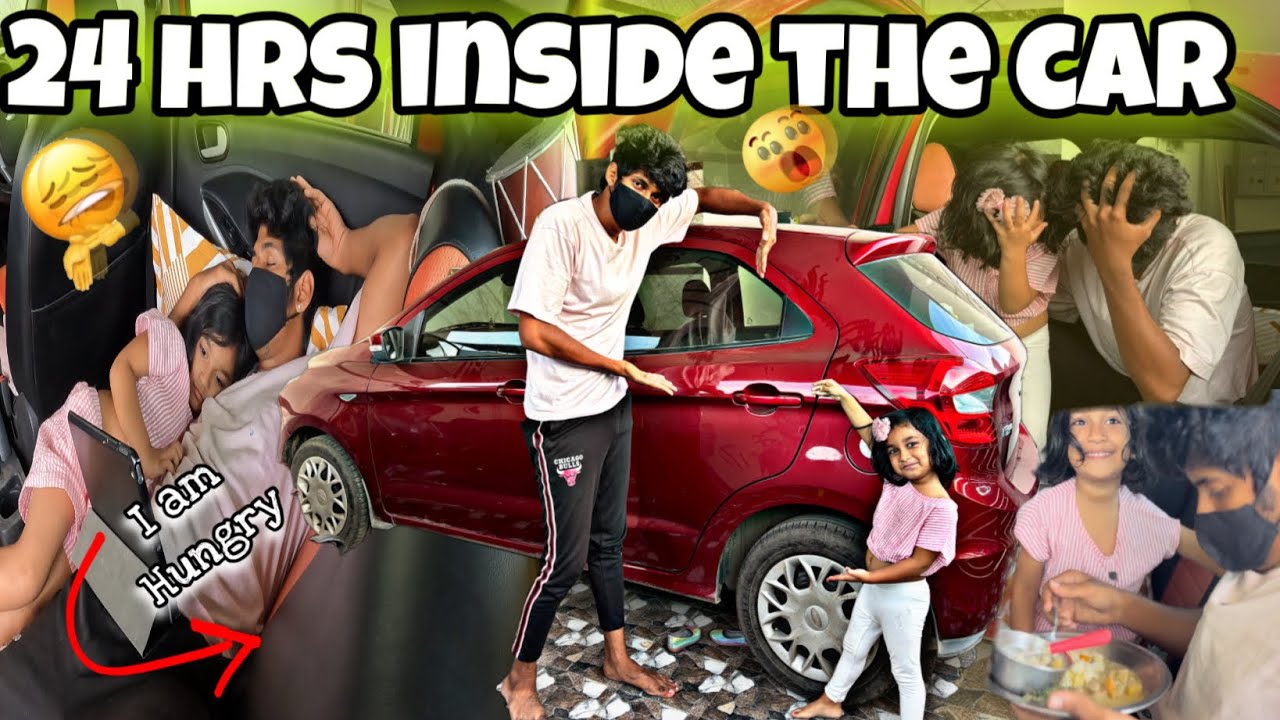 24hrs staying inside the car 🚗sha with saanu🤯|bayangramana challenge ah erkum polaya #saanvikashree