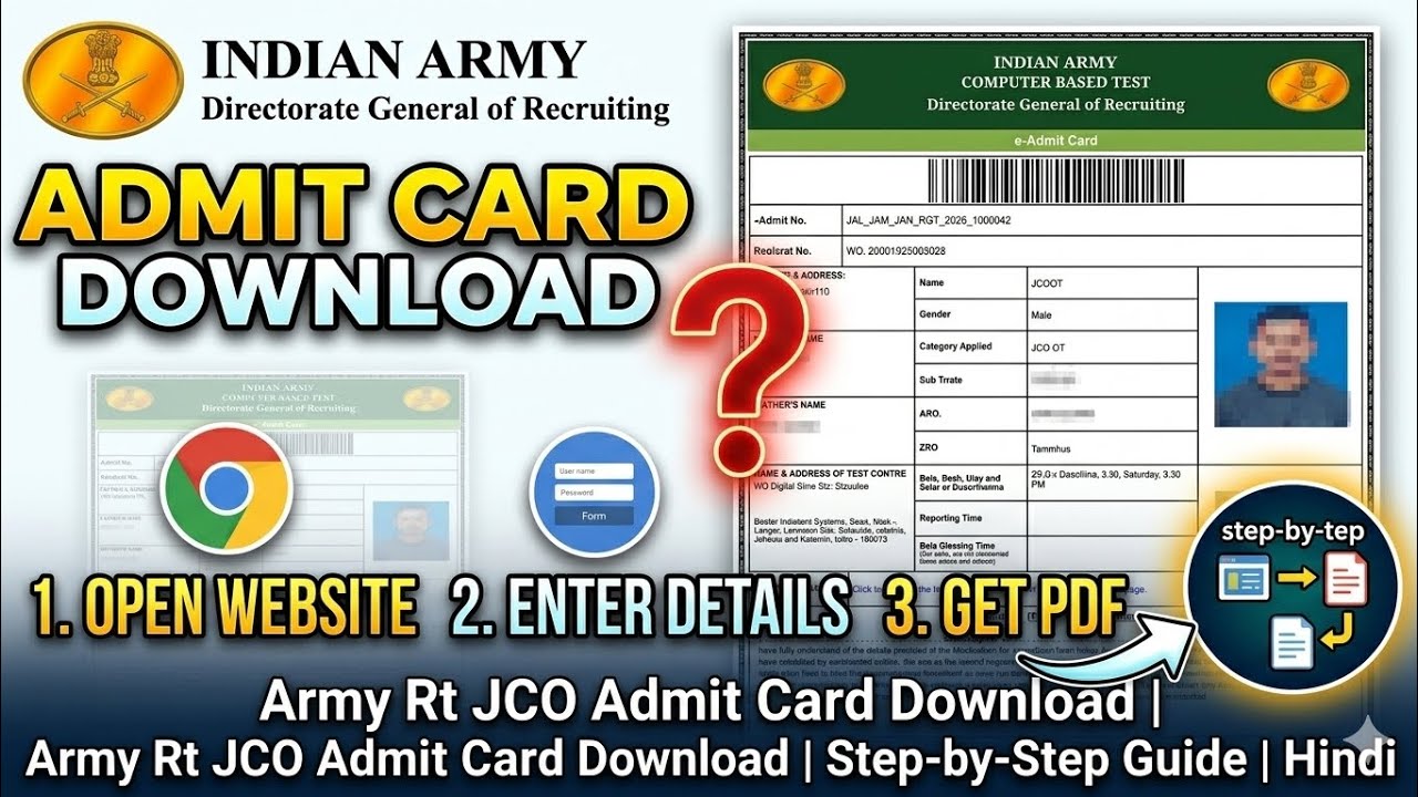 Indian Army Rt JCO Admit Card 2026 Download Kaise Karen | Step by Step Guide#army 