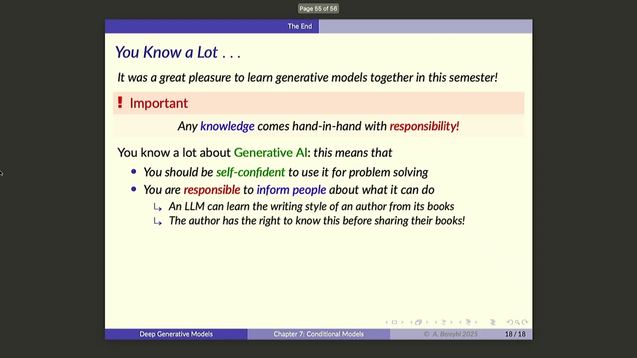 UofT GenAI Course -- Lecture 59: Last Notes on the Course