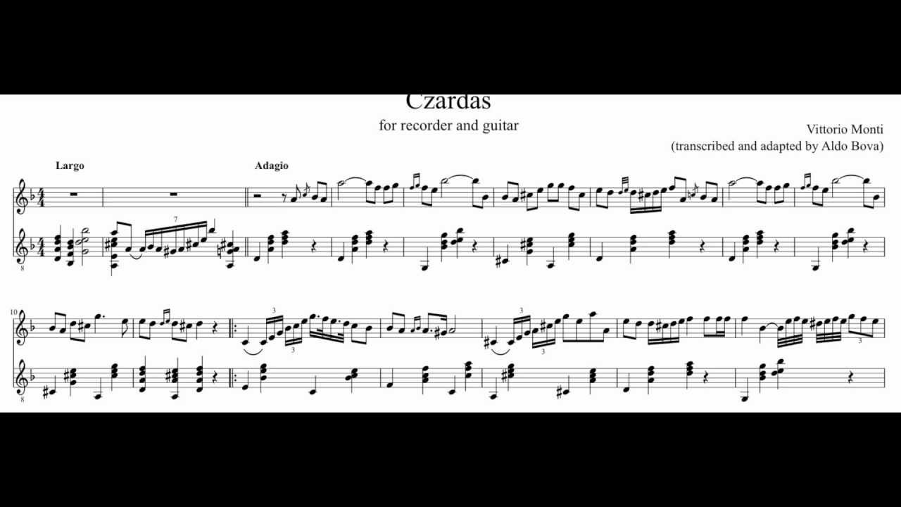 V. Monti, Czardas, for recorder and guitar