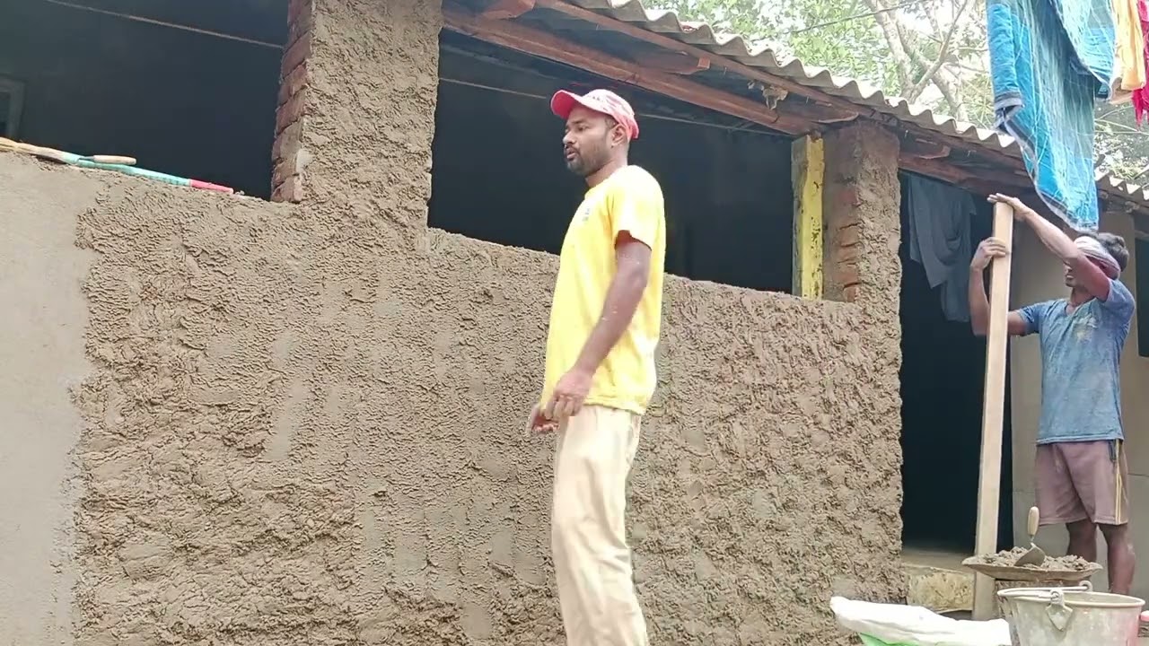 5 Inch Wall construction of plastering Techniques-Using by sand and cement mixerTechniques_Outside