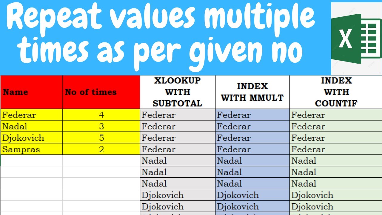 Repeat cell values multiple times as per given number | 3 methods MS365 and Non-MS365